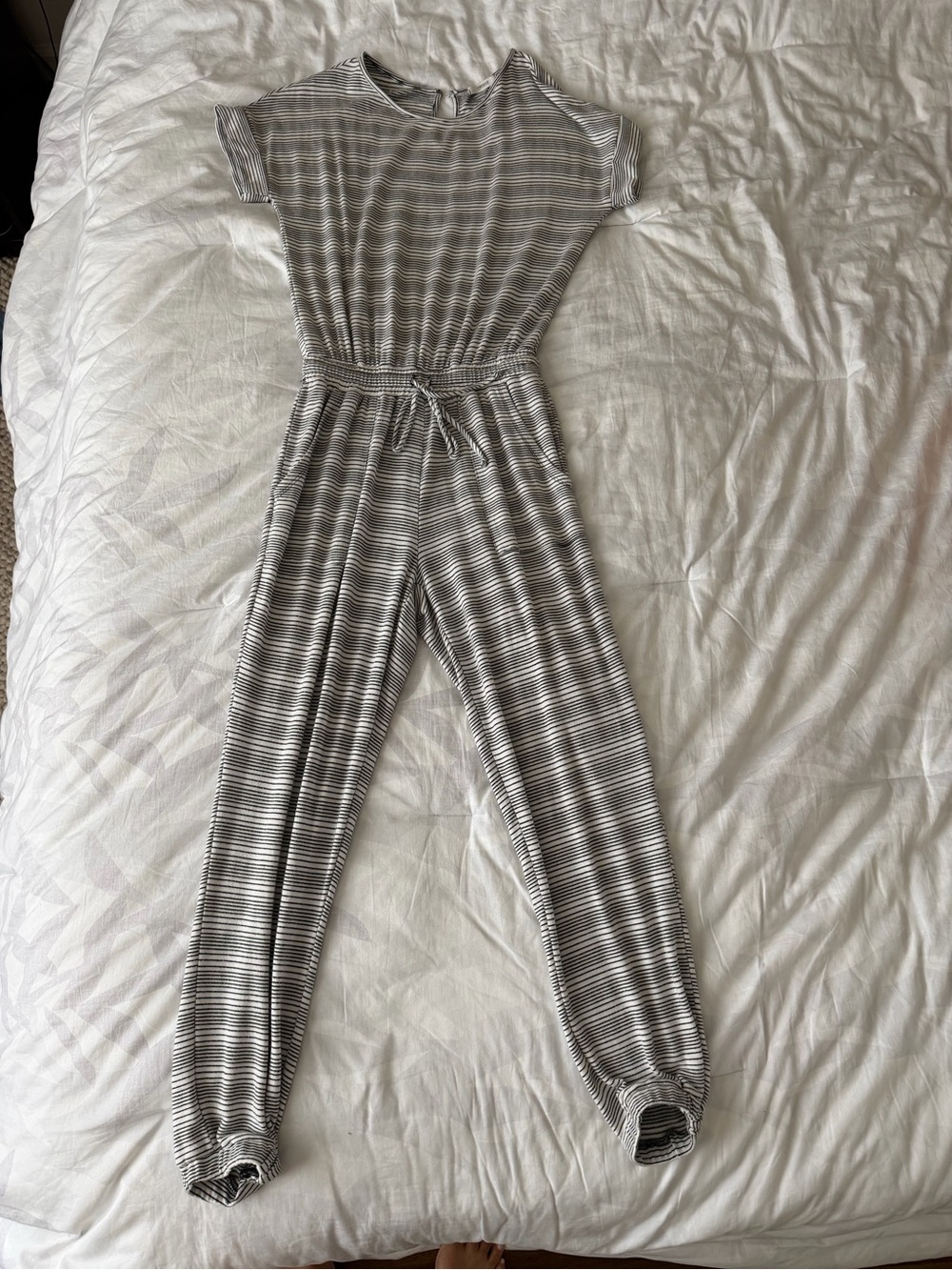 Women’s Striped Short-Sleeve Jumpsuit with Drawstring Waist
